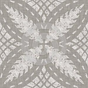 Seamless french neutral greige floral farmhouse linen background. Provence grey white rustic romantic woven pattern
