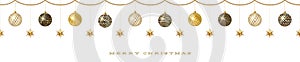 Seamless frieze with Christmas decoration - patterned baubles with golden stars.