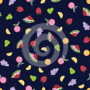 Seamless Fruit Pattern on navy