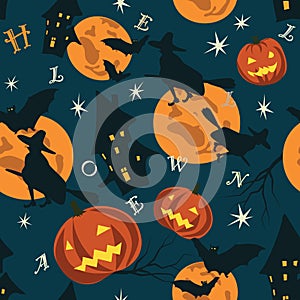 Seamless funny background with halloween symbols