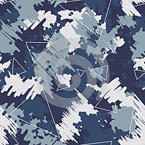 Seamless futuristic fashion shade of blue and white sharp edges camo pattern vector