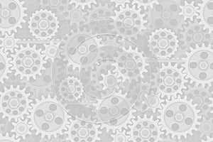 Seamless gears pattern tech background. Industrial mechanics light texture. Layered white web page fill backdrop. Technology
