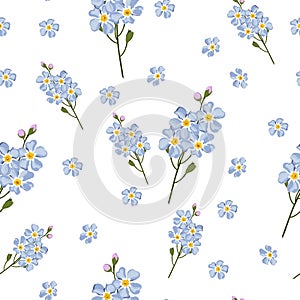 Seamless gentle background with watercolor style forget-me-not. Beautiful pattern. Summer, cute, sky blue little flowers.