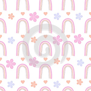 Seamless gentle children's rainbow pattern. Lovely modern decor in pastel colors. Perfect for printing on fabrics, phobos,