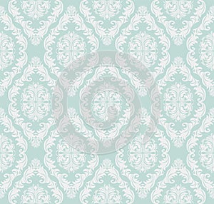 Seamless gently-blue retro damask Wallpaper for design.