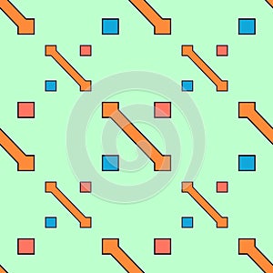 Seamless geometric abstract pattern vector background colorful design vintage retro art with arrows and squares orange aqua blue p