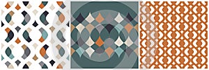 Seamless geometric abstract patterns collection. Simple shapes, modern style backgrounds.