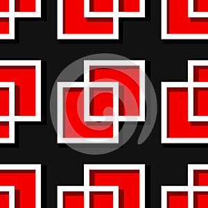 Seamless geometric background with square elements. Black and red 3d pattern