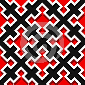 Seamless geometric background with square elements. Black and red 3d pattern