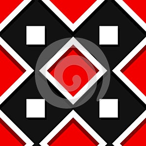 Seamless geometric background with square elements. Black and red 3d pattern