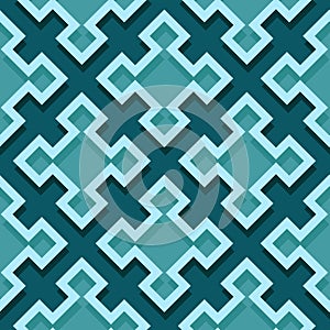 Seamless geometric background with square elements. Blue green 3d pattern