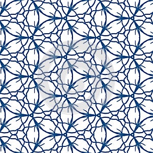 Seamless geometric blue traingle pattern in classic style. Repeating linear texture for wallpaper, packaging.