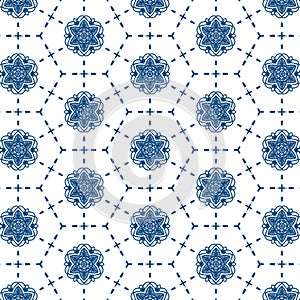 Seamless geometric blue traingle pattern in classic style. Repeating linear texture for wallpaper, packaging. photo