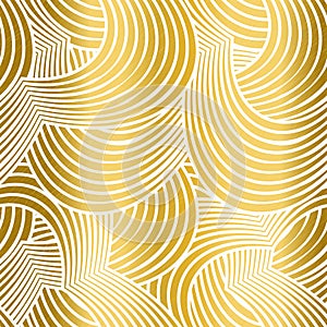 Seamless geometric floral design  of overlapped gold and white lines.