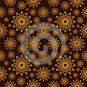 Seamless geometric flowers pattern. Brown stylish graphic design. Tileable vintage ornament