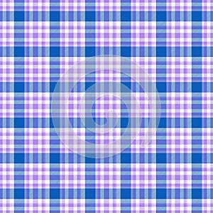 Seamless geometric gingham pattern. Abstract background. Blue, violet and white stripes