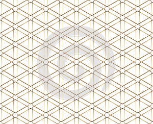 Seamless geometric golden lines pattern. Modern design background with rhombus. Golden texture.