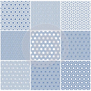 Seamless Geometric Hexagons Blue Patterns Set