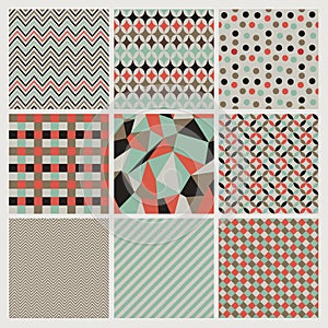 Seamless geometric hipster background set.