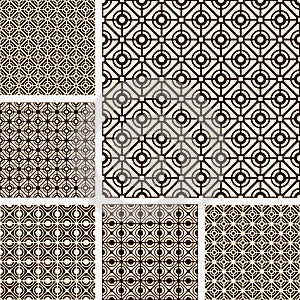 Seamless geometric latticed patterns set. photo