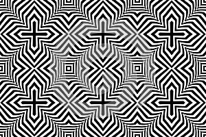 Seamless Geometric Op Art Pattern with 3D Illusion Effect. Black and White Texture
