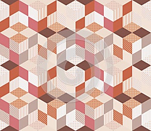 Seamless geometric patchwork pattern in brown tones. Quilt