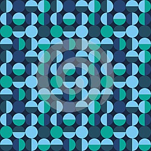 Seamless geometric pattern with circles and semicircles.