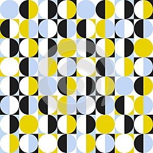 Seamless geometric pattern with circles and semicircles.