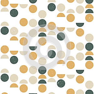 Seamless geometric pattern with circles and semicircles in scandinavian style.