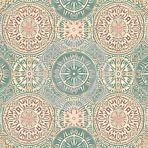 8K High-Resolution Seamless Geometric Pattern Circular and Star Motifs Pastel Color Design photo