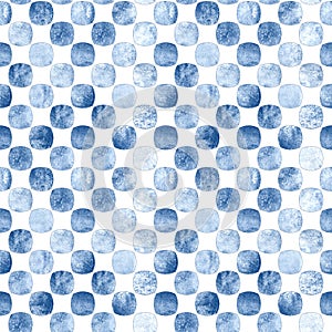 Seamless geometric pattern with grunge monochrome blue navy watercolor abstract overlapping shapes checkered background