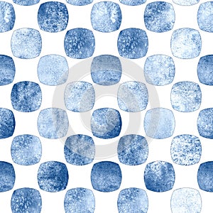 Seamless geometric pattern with grunge monochrome blue navy watercolor abstract shapes checkered background