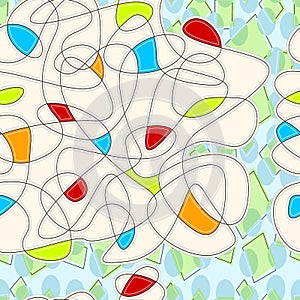 Seamless geometric pattern in neon colors. Line art. Chaotic background. - illustration
