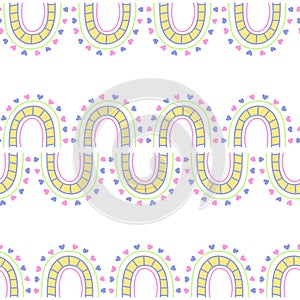 Seamless geometric pattern with rainbows. Print for textile, wallpaper, covers, surface. For fashion fabric. Abstract pattern