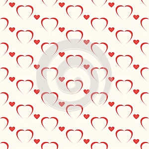 Seamless geometric pattern, red heart on white background, stripes abstract template, vector illustration