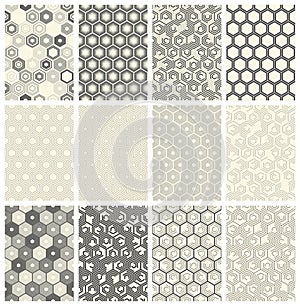 Seamless Geometric Pattern Set. Vector Black and White Hexagon