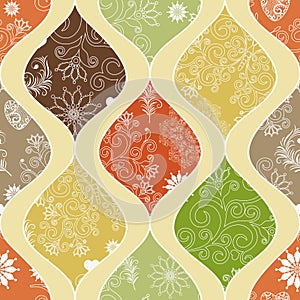 Seamless geometric pattern of shapes with vintage pattern