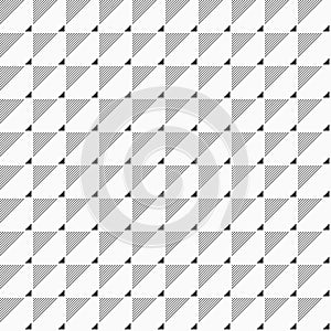 Seamless geometric pattern of striped and filled triangles.