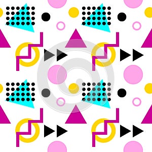 Seamless geometric pattern with triangles, dots, zigzags and circles photo