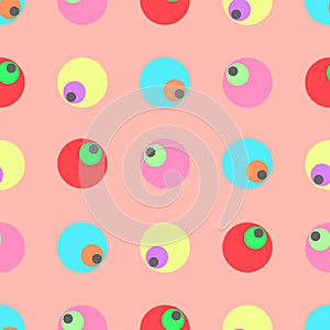 Seamless geometric pattern vector design background with fish eye looking colorful circle shapes