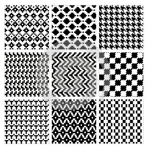 Seamless geometric pattern vector illustration set. Collection of modern stylish ornate abstract black and white texture