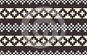 Seamless Geometric Pixel Art Pattern Beige Black Ethnic Design Textile