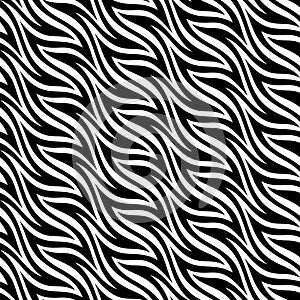 Seamless geometric striped pattern. Wavy and rippled black and white lines. Vector illustration.