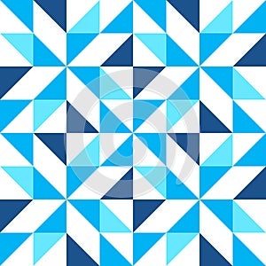 Seamless geometric tiles pattern, blue and white