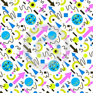 Seamless geometric vintage pattern in retro 80s style, memphis. for fabric design, paper print and website backdrop