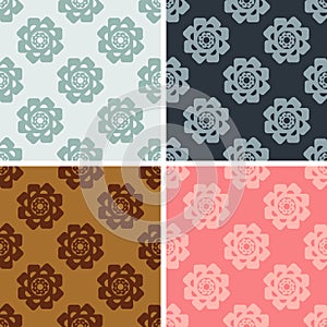 Seamless geometrical flowers pattern set