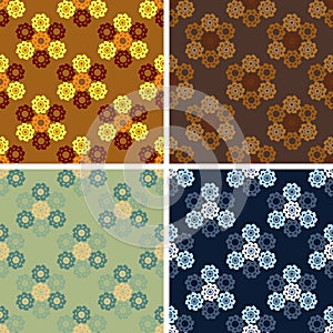 Seamless geometrical flowers pattern set