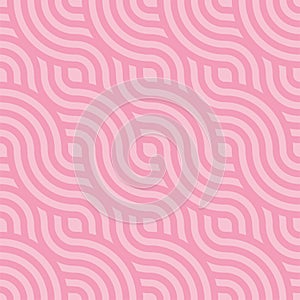 Seamless Geometry Pattern Background of pink overlapping diagonal wavy curly lines.