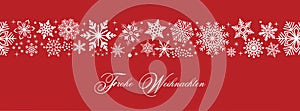 Seamless german greetings Frohe Weihnachten vector with snowflakes and stars. photo