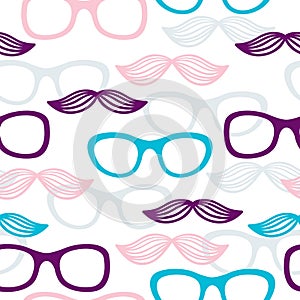 Seamless glasses and mustache pattern